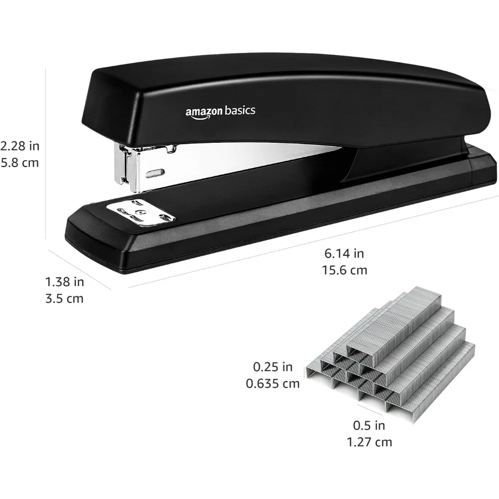Heavy Duty Office Stapler with 1000 Staples, 25 Sheet Capacity, Non-Slip Black Design
