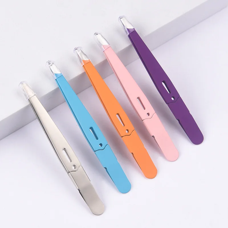 High-Quality Eyebrow Tweezer Colorful Hair Beauty Fine Hairs Puller Stainless Steel Slanted Eye Brow Clips Removal Makeup Tools