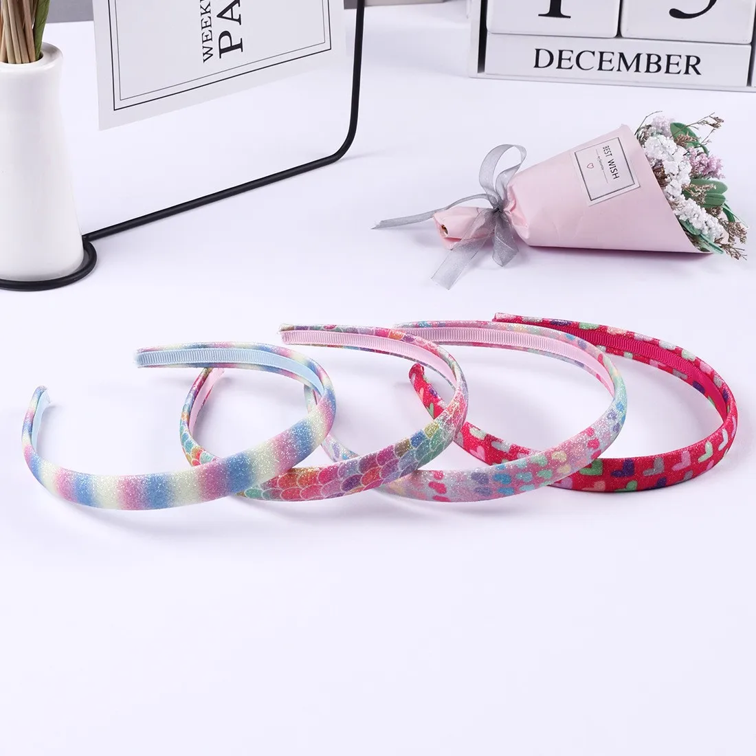 4/8PCS Glitter Rainbow Headbands for Girls Sparkly Heart Headband Plastic Mermaid Hairbands Children Kids Party Hair Accessories view 4