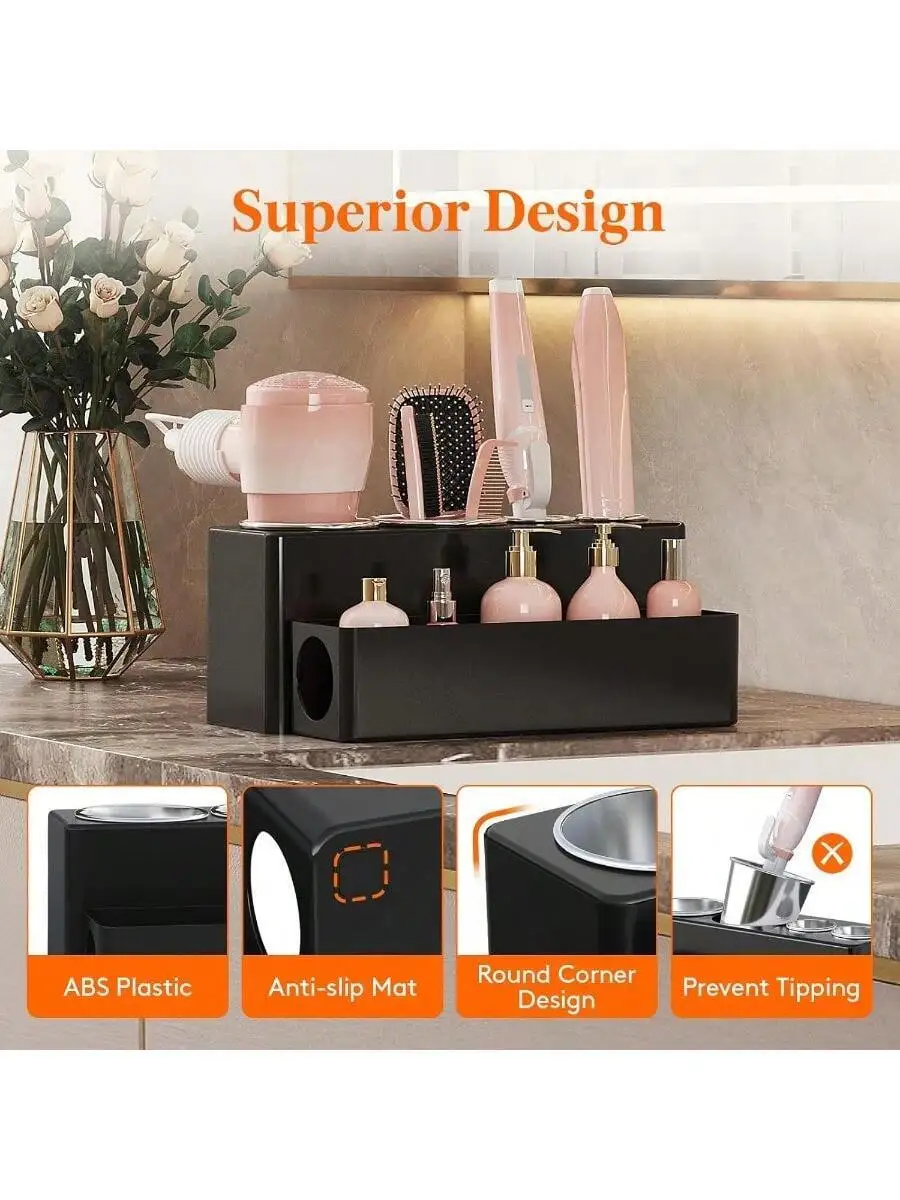 

Hair Dryer Organizer For Countertop With Heat Resistant Cups Hair Tools Holder Acrylic Black
