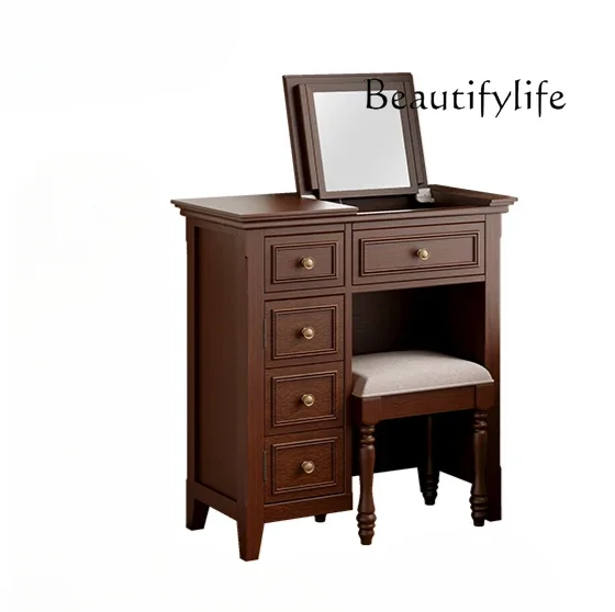 

Medieval dresser small apartment makeup table clamshell mirror beauty storage cabinet integrated classic brown bedroom