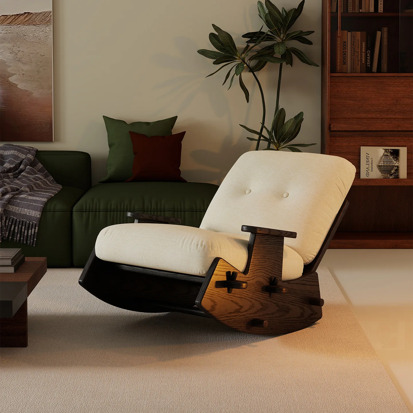 Retro solid wood rocking chair single recliner household balcony leisure chair sleepable reclining living room lazy sofa chair