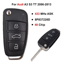 434 MHz 48 Chip HU66 Blade 8P0837220D Flip Remote Car Key Fob For Audi A3 S3 TT 2005-2013