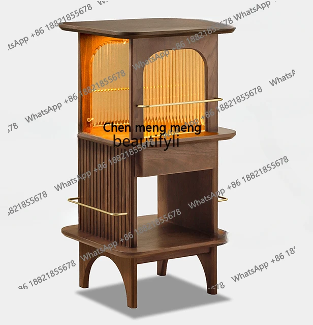 Black Walnut 360-Degree Rotating Bookshelf Modern Minimalist Multi-Functional Floor Display Sofa Small Side Cabinet