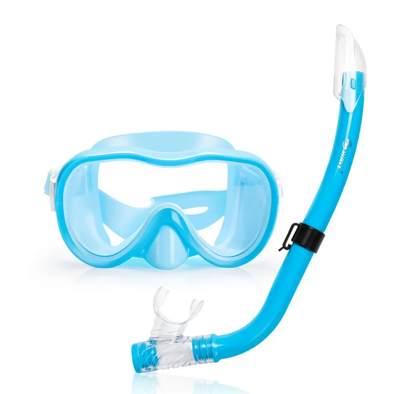 Children's Diving Goggles Snorkeling Two-piece Set Soft Biting Mouth Semi Dry Breathing Tube Student Large Frame Goggles