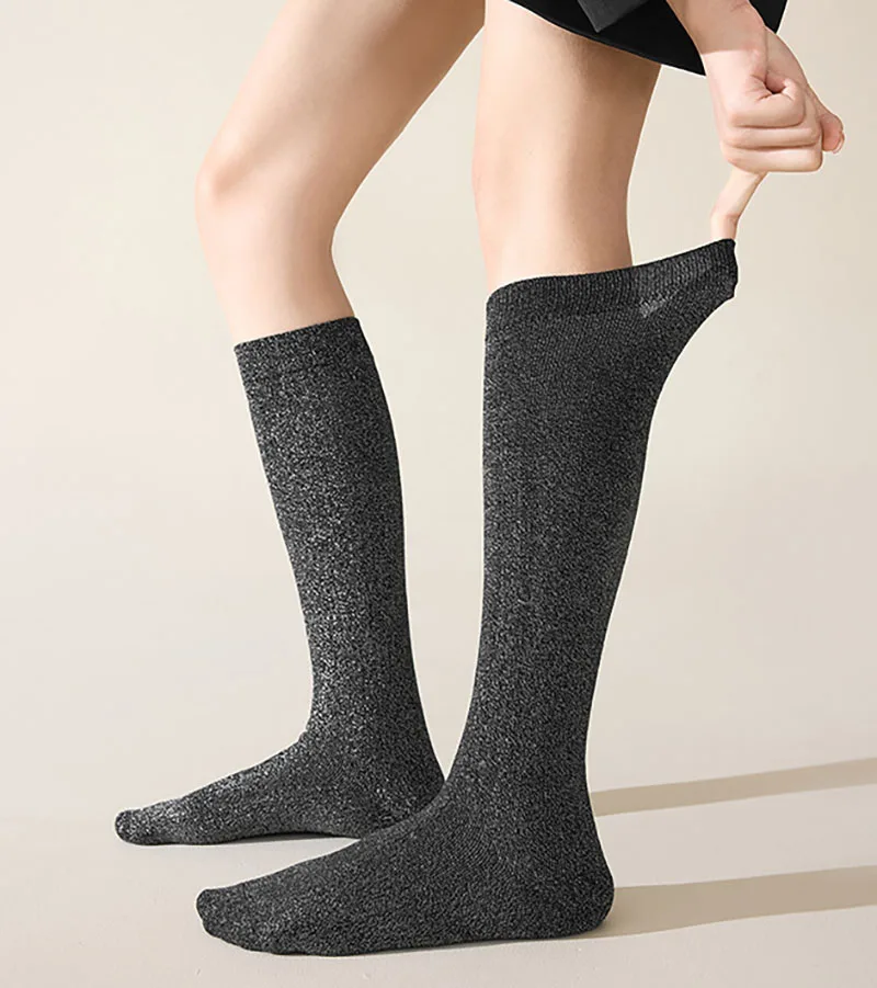 1/5Pairs لامعة تألق الذهب والفضة الحرير العجل الجوارب للنساء العصرية طويلة جوارب أنبوبية الحرير كومة الجوارب تنفس الجوارب المرنة #3