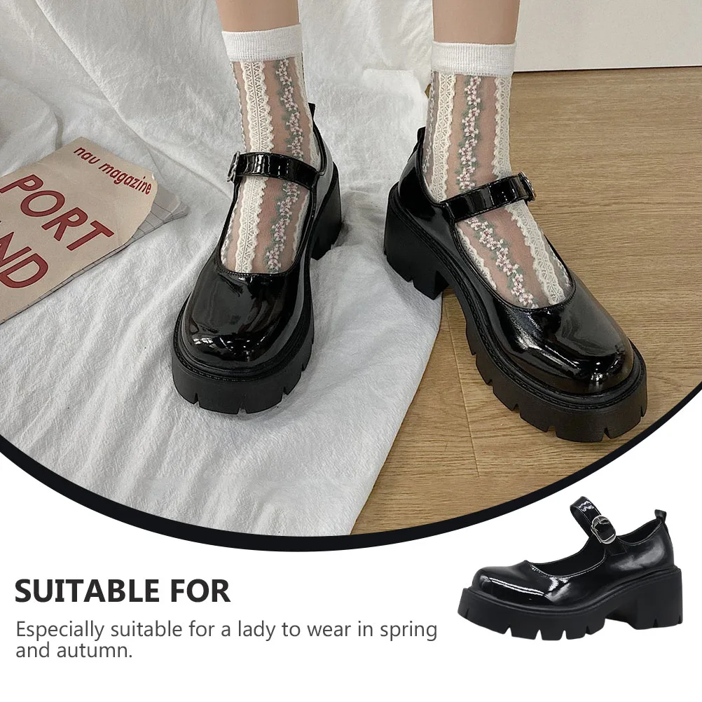 

Women Platform Shoes Chunky Heels Breathable PU Smooth Surface Office Lady Fall Spring Casual Increased Waterproof