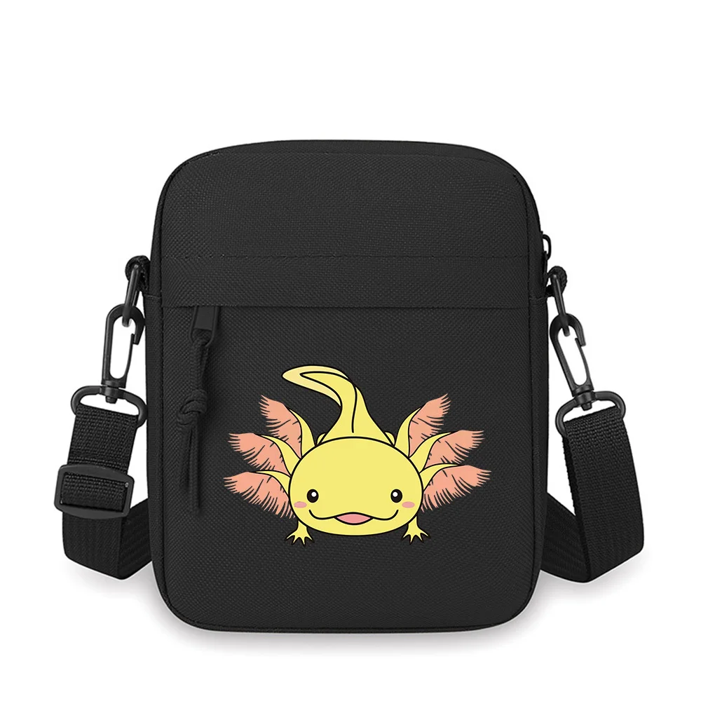 

Smiling cartoon yellow axolotl amphibian creature Men Crossbody Bag Single Shoulder Women Cartoon Anime Film Printing Design Uni