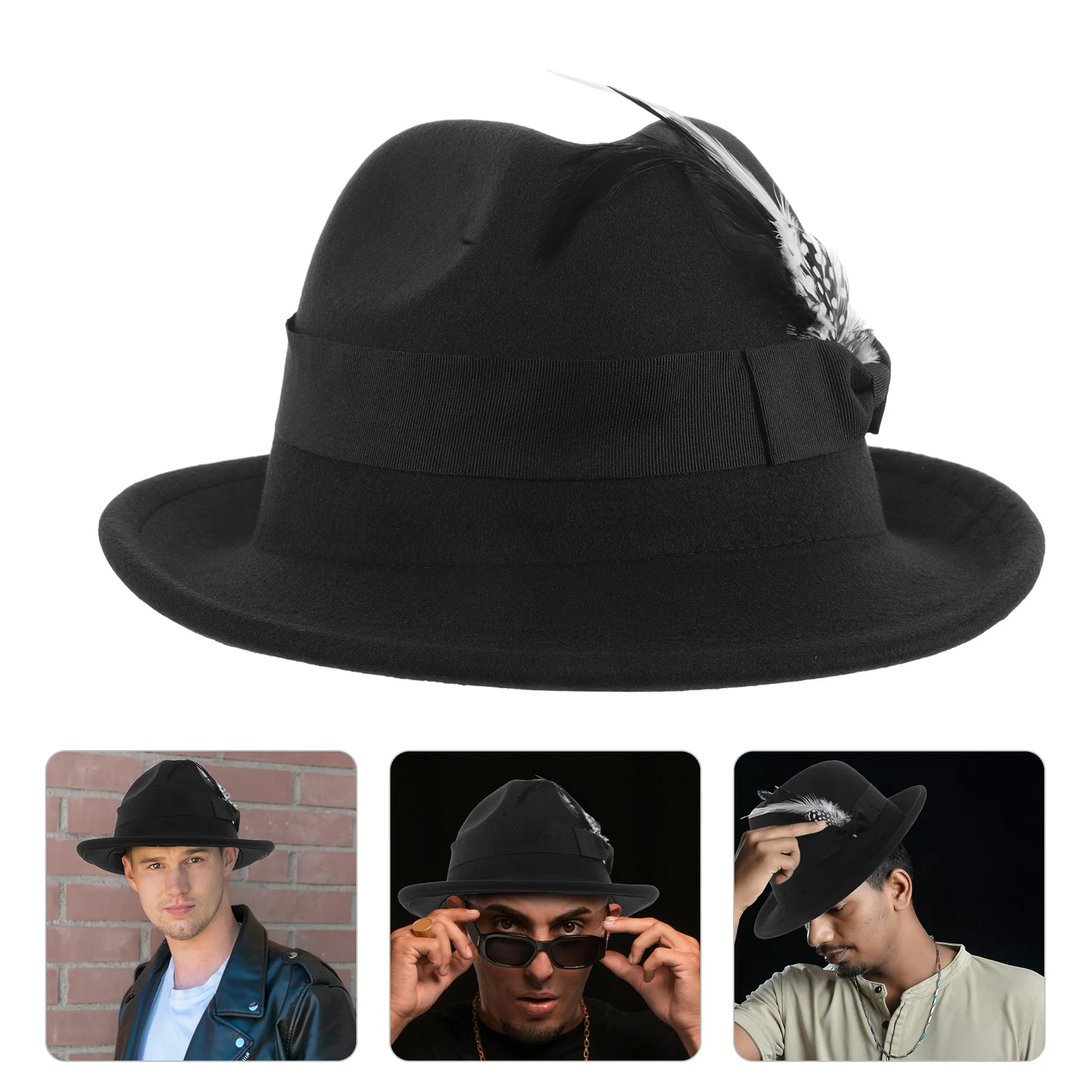 

Men Fedora Hat Short Brim Vintage Felt Jazz Cap Classic Fake Elegant Dress Hat Mens Fedora Hats Unique Hats for Men