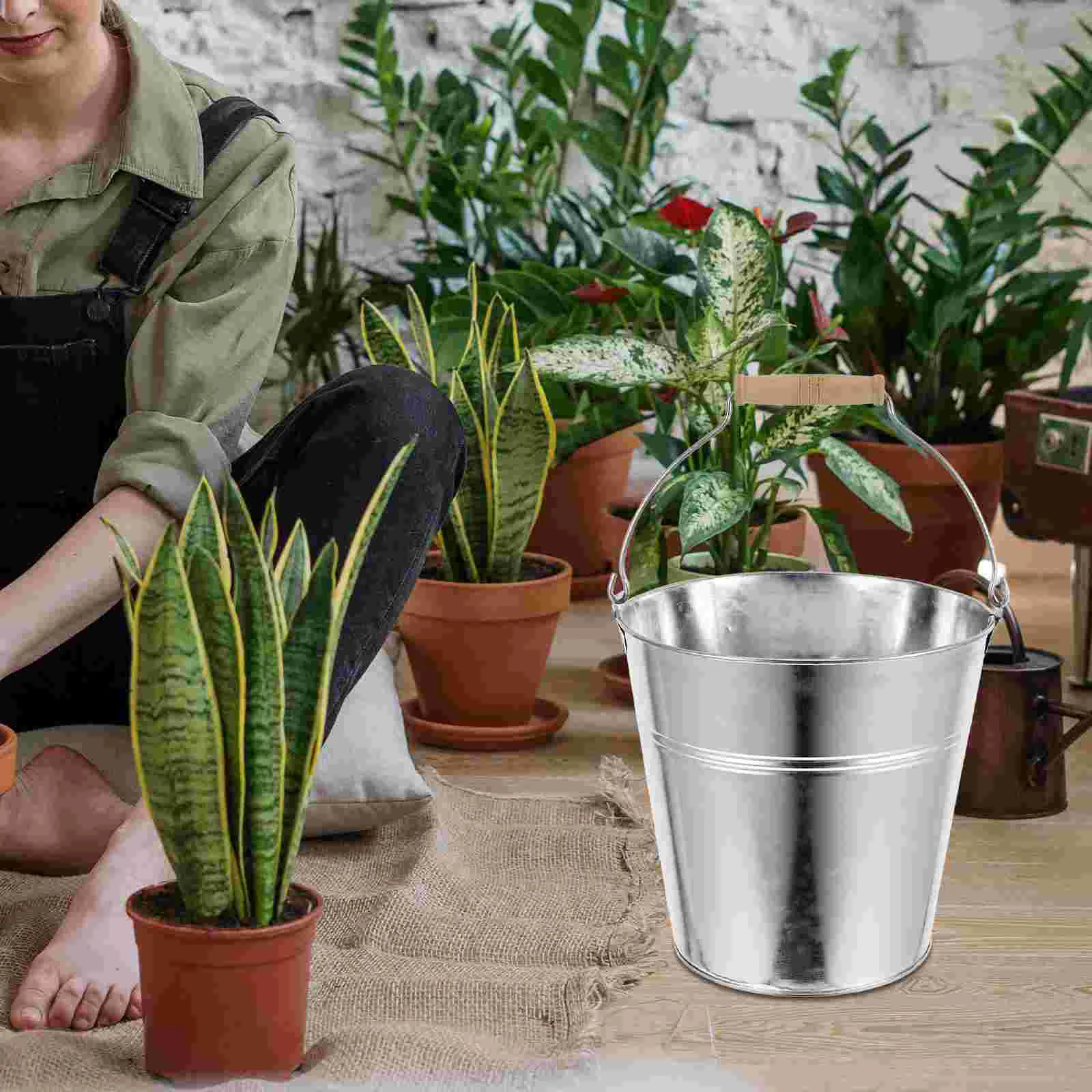 Stainless Steel Bucket Plants Decor Rustic Buckets for Bathing Dried Flower Vase Metal Vases with Handles Ashtray