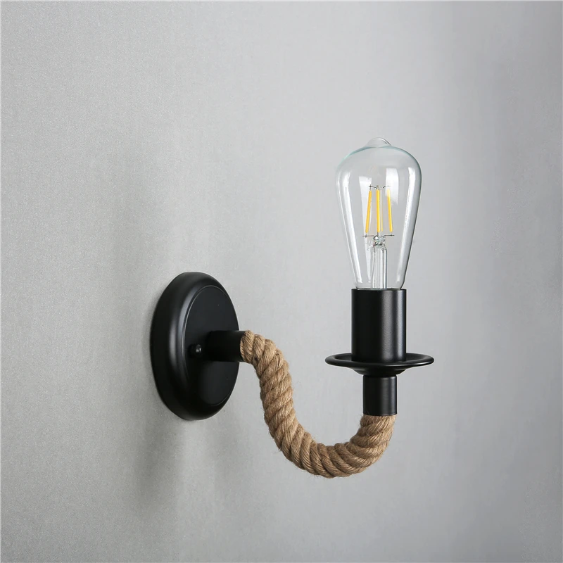 

American Country Hemp Rope Wall Lamp Retro Light Wall Sconce Beside Living Loft Lighting Stairs Vanity Light Indoor Wall Lamps