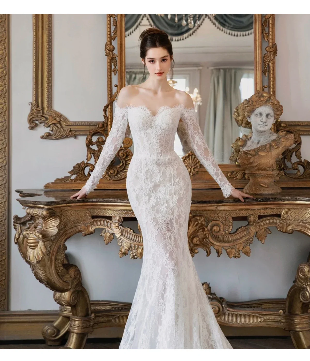 Onelife Abiti da sposa eleganti in pizzo Nuovo abito da sposa con strascico per ingresso Abito lungo in tessuto Svel di alta qualità Robes de mariée