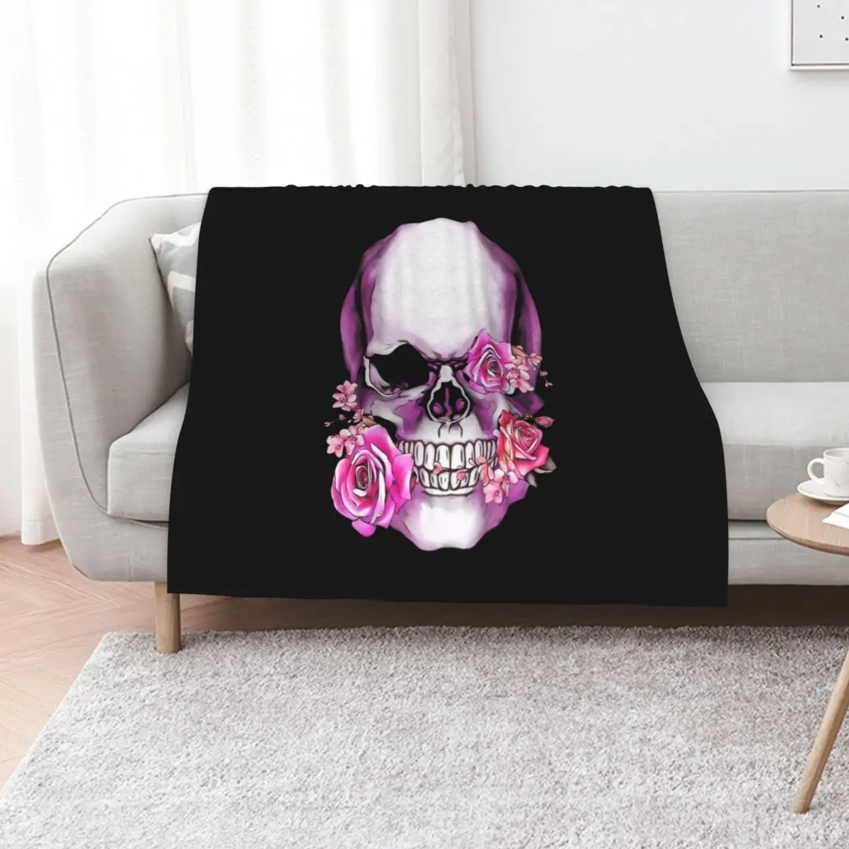 Human anatomy Skull pink watercolor floral Throw Blanket for sofa Sofa Quilt Heavy funny gift Sofa Luxury Brand Blankets