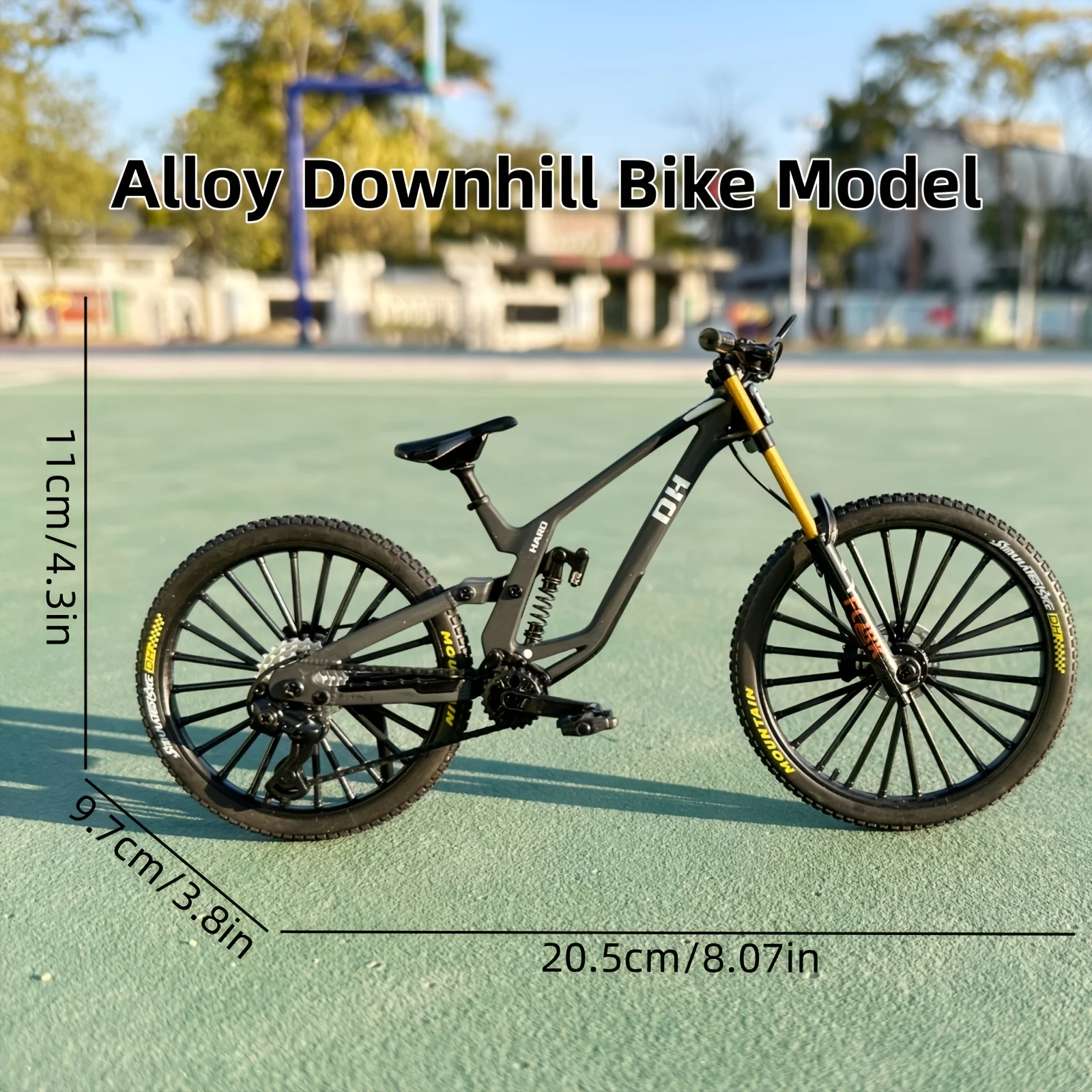1:8 DH downspeed mountain bike alloy model toy car, simulated suspension, multi-spoke wheels, bicycle ornament，home decoration