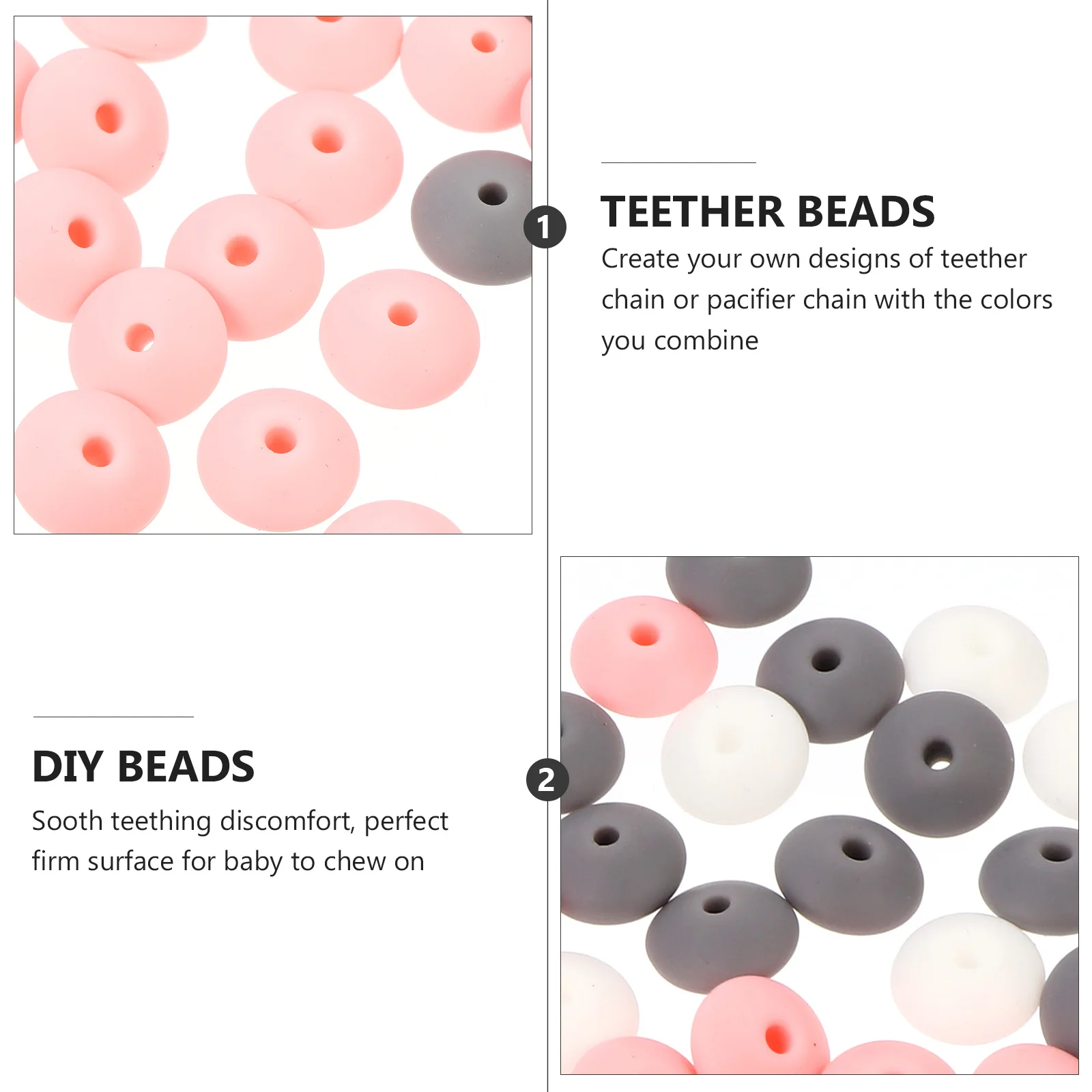 

60Pcs Silicone Beads DIY Teether Pacifier Holder Bright Colors Smooth Soothe Teething Pain Teether Beads Pacifier Clip DIY