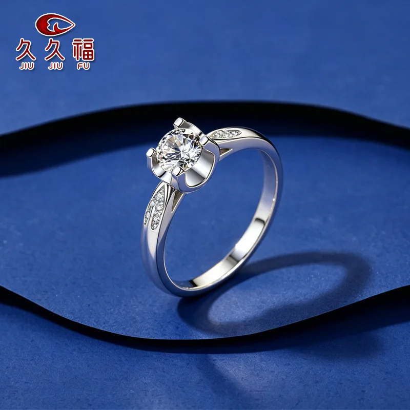 Thick reinforced prongs fasten central moissanite for women’s Bull Head Light Luxury Ring 0.5 Carat inside robust PT950 platinum