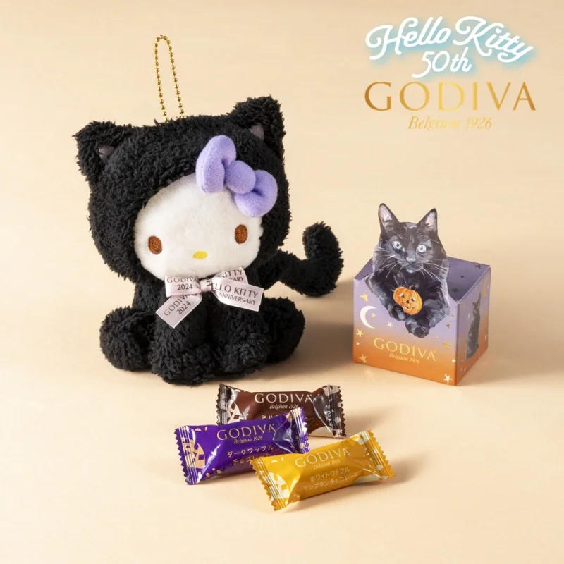 Geniune Anime Figures Sanrio Series Hello Kitty 50th Anniversary Joint Godiva Pendant Black Cat Doll Kids Toy Christmas Presents