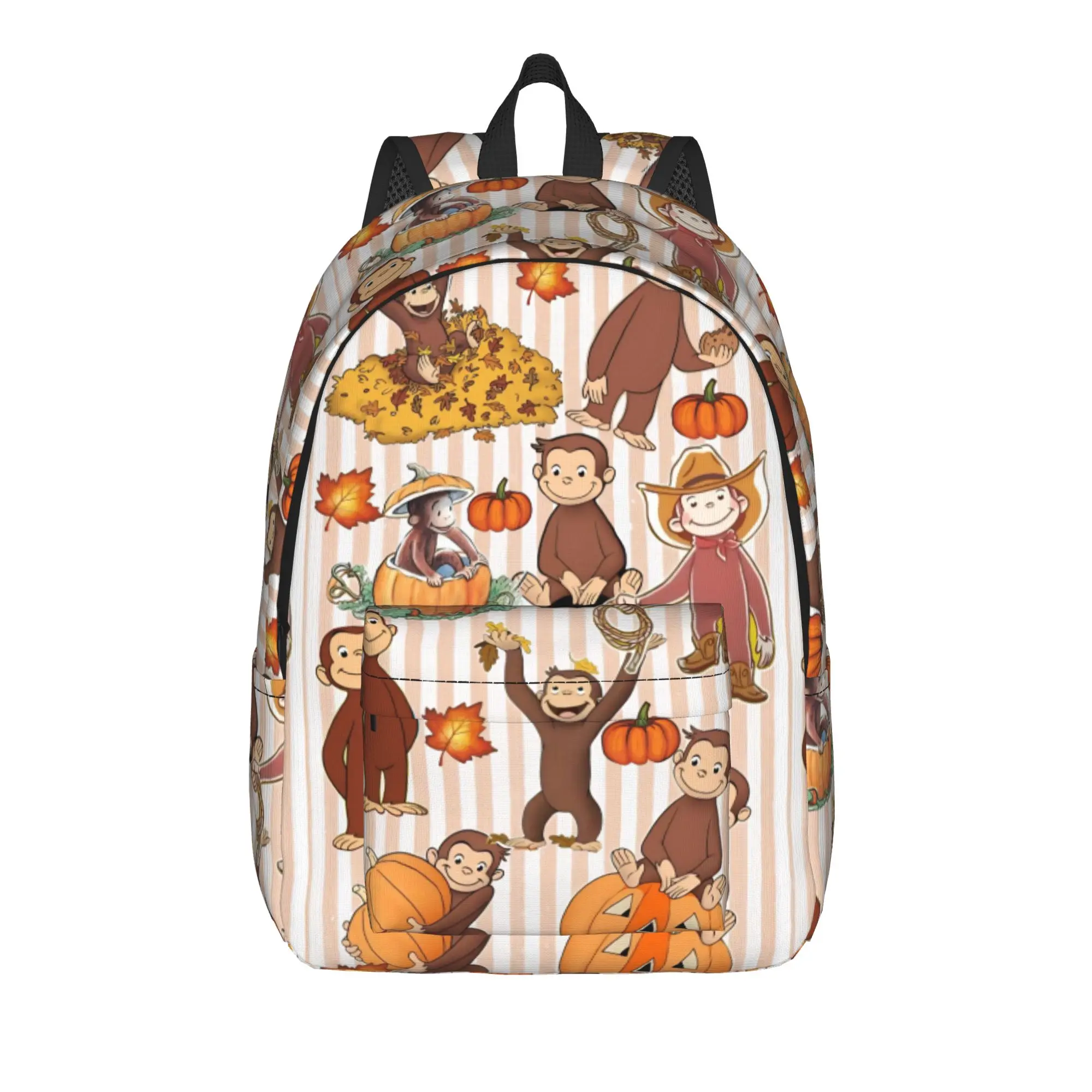 Classic Anime Curious George Nostalgic Backpack  Women Men Polyester Travel Backpacks Breathable High School Bags Rucksack