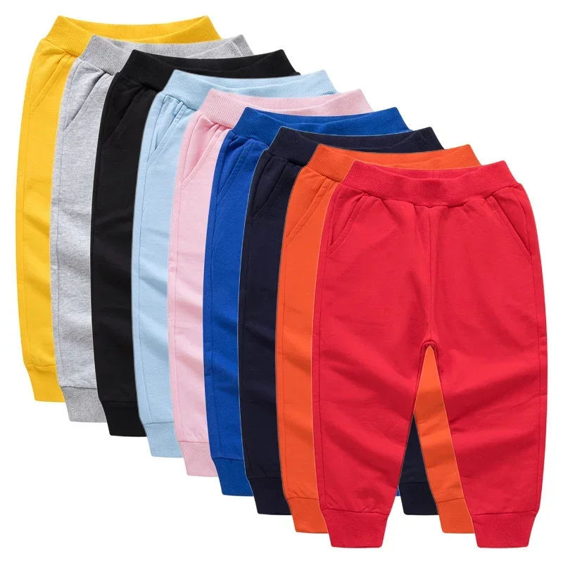 

2025 Spring Autumn Children's Clothing Boys Girls Elastic Waist Cotton Solid Color Sports Pants Sweatpants for Boy Kids Outfits