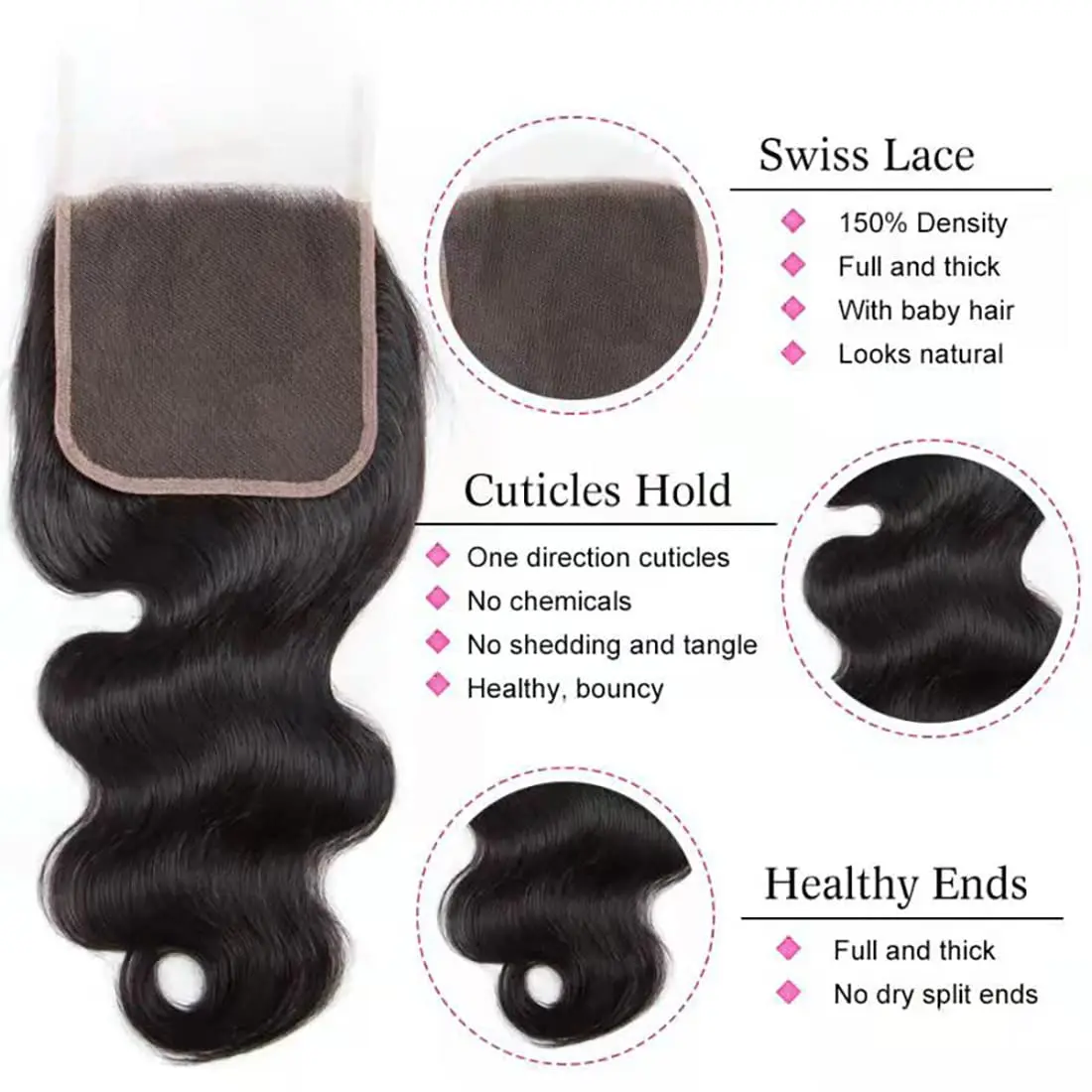 5x5 Lace Closure With Baby Hair Human Hair HD Lace Frontal Closure Remy Brazilian Body Wave Hair Ear to Ear 13x4 Transparent