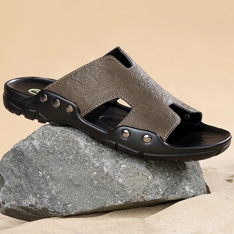 Genuine Leather Men Slippers Outdoor Beach Shoes Big Size 37-52 Summer Slippers Casual Sandals Designer Mens Slippers 52 51 50