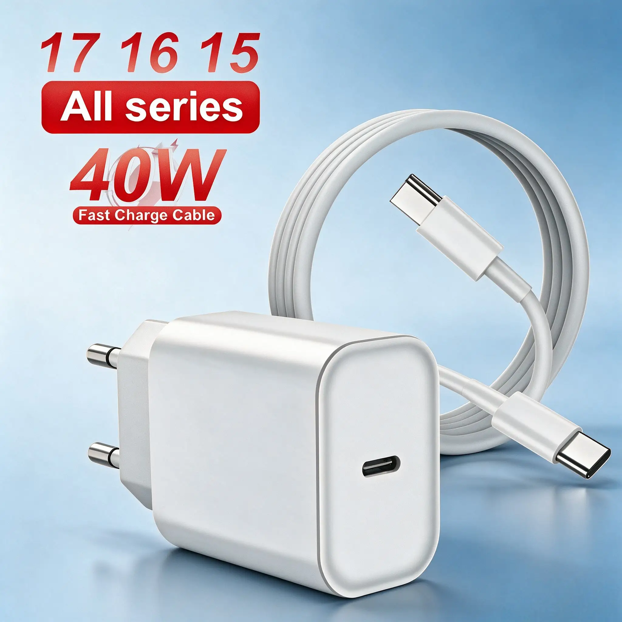 PD 40W Phone Charger USB C Rapid Charging Cable Fast Data Sync Line For iPhone 17 16 15 Pro Max Type-C Power Charging Adapter