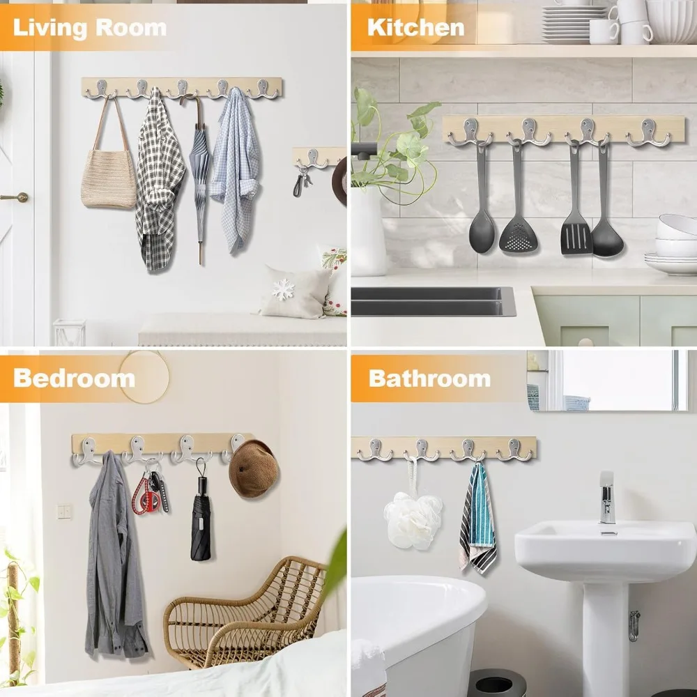 2-10Pcs Zinc Alloy Polished Silver Double Prong Wall Hooks Heavy Duty Metal Coat Hooks for Bathroom Kitchen Bedroom