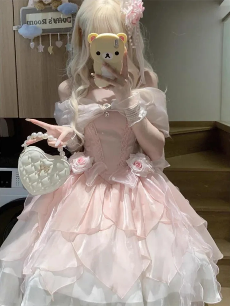 ชุดเดรสวันนักเรียนไหล่เดียวนางฟ้าดอกไม้เล็กๆ