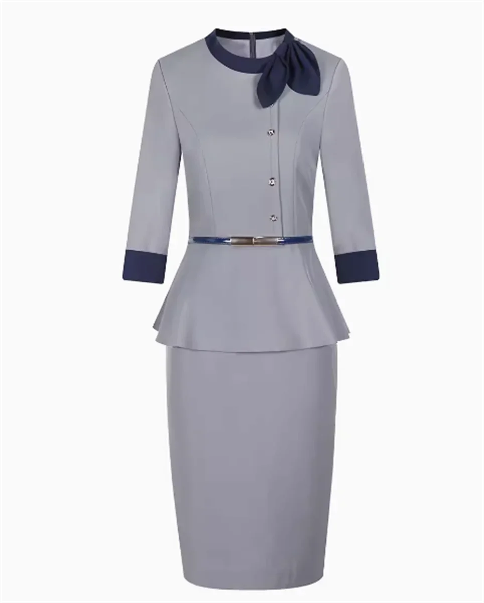 Flight attendant professional dress, fake two-piece set, spliced temperament, sales department, jewelry store, hip hugging skirt