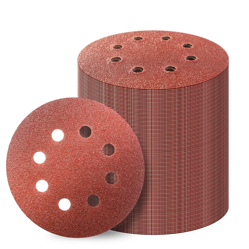 

100Pcs 8 Holes 5 Inch Sanding Discs Hook and Loop 60/80/100/120/240 Grit Sandpaper Assortment for Random Orbital Sander