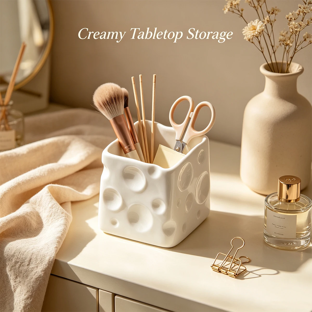 Cream style ceramic fruit fork light luxury set high aesthetic stainless steel fruit sign home decoration storage tube