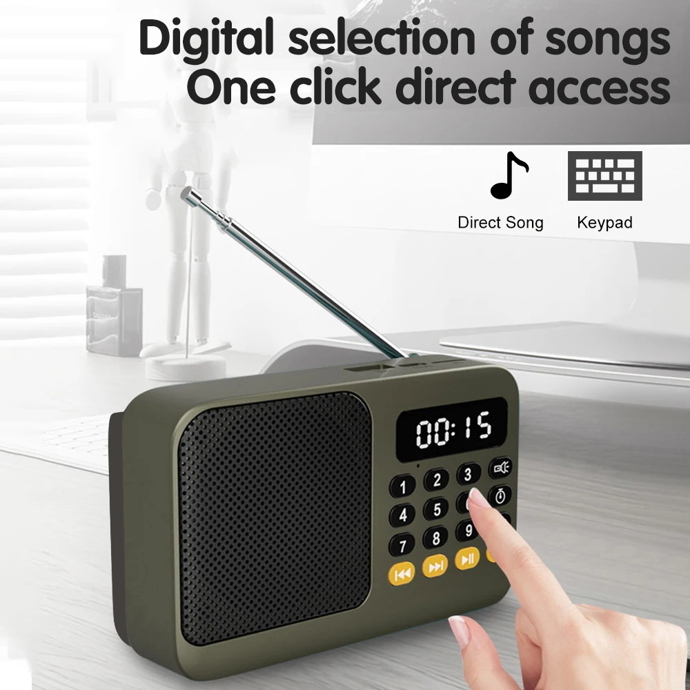 Receptor de Radios de Radio FM portátil, Altavoz Bluetooth Vintage, tarjeta TF, reproductor de música MP3 USB, grabadora con pantalla LCD