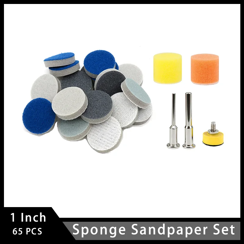 

1-дюймовый набор наждачной бумаги с влажной и сухой губкой, 65 шт. с губкой, хвостовиком 1/4 дюйма для дрели, шлифовальной машины, вращающихся инструментов, изогнутая поверхность