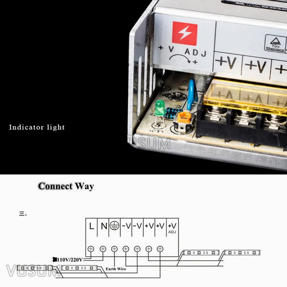 VUSUM 5V Switching power supply 2A 6A 10A 20A 30A 40A 50 60A 72A LED Strip Lights Switch  Transformers WS2812B WS2801 LED Strip