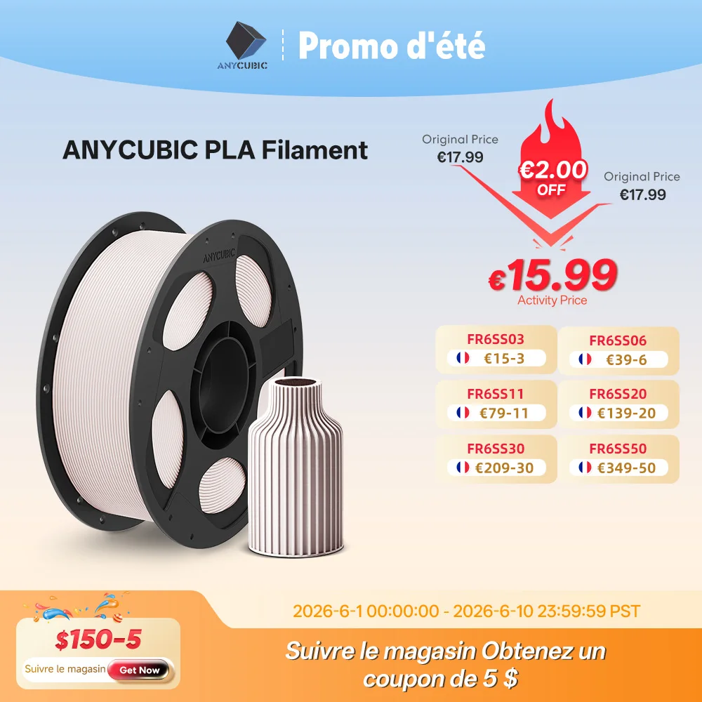 ANYCUBIC – Filament multicolore PLA pour imprimante 3D, 1.75mm, 1 kg/rouleau, consommables en plastique et caoutchouc, matériau pour imprimante 3D FDM Kobra