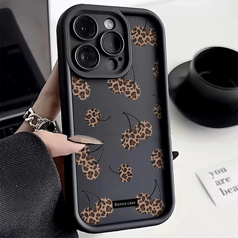 Phone Case Leopard Print Little Cherry Pattern For Realme 14 Pro Plus 5G 14X 13 12 11 10 9 8i 8 C75 C65 C63 C55 C53 Bumper Cover