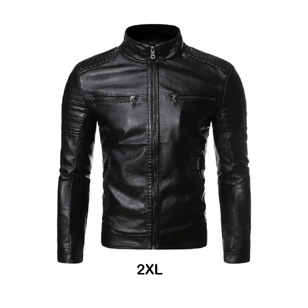 سترة بوليستر ستاي دافئة وعصرية مع سترة دراجة نارية من الجلد الصناعي للرجال ذات تطبيق واسع للقهوة L