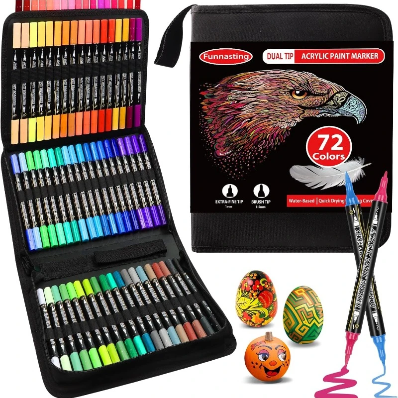 60/72 Colors Dual Tip Funnasting Acrylic Paint Markers,Pens for Rocks, Wood, Canvas, Stone, Ceramic Surfaces, Artistic creation