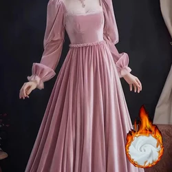 pink velvet dress autumn winter women's 2024 new fashion Vintage Luxury dresses long sleeve solid long Elegant Vestidos Female