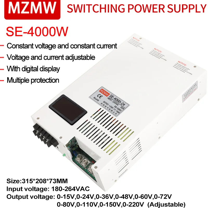 MZMW 4000W AC/DC Adjustable Switching Power Pupply 0-15V 24V 36V 48V 60V 72V 110V 150V 220V Transformer Industrial SMPS