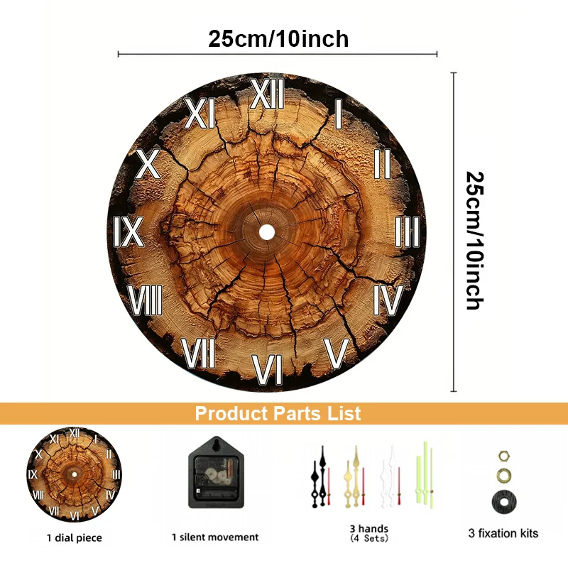 1pc relógio de parede diy-decoração moderna de fazenda com design de coto de árvore, movimento silencioso, para sala de estar, quarto, cozinha, escritório