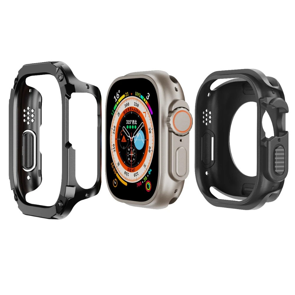 PC+TPU Watchcase For Apple Watch Ultra 2 1 49MM 2in1 Shockproof Protector Bumper Rubber 45MM 41MM For iWatch 9 8 7 6 5 4 SE 44MM