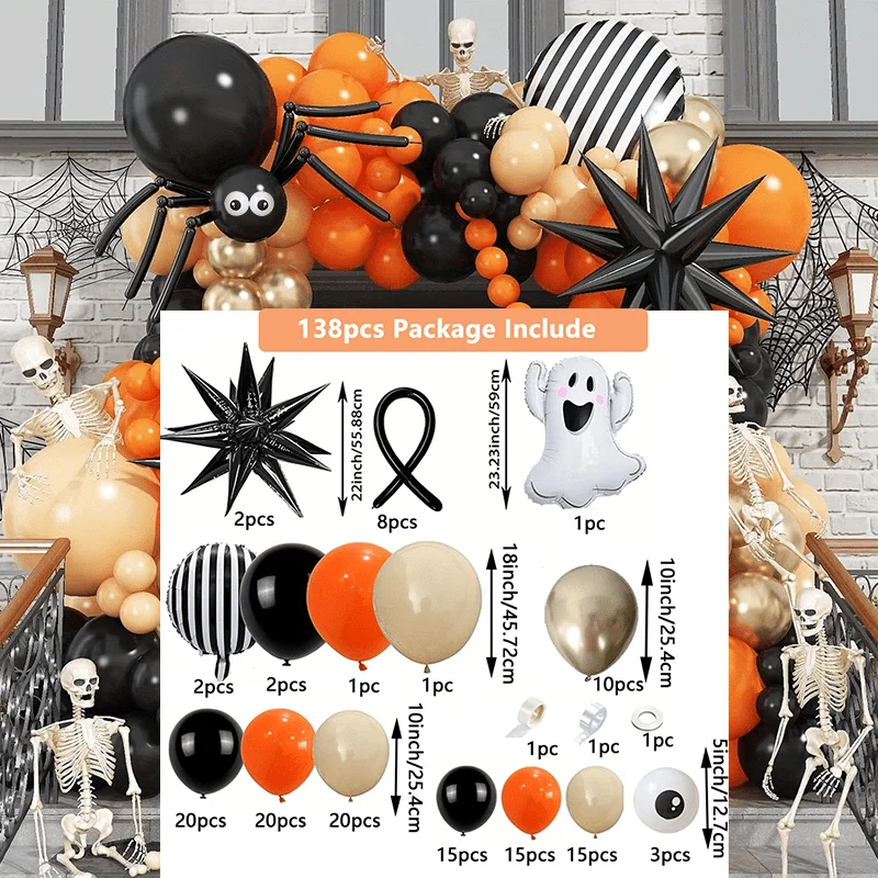 1set Erschreckende Halloween Thema Ballon Girlande Bogen Kit Explodierende Sterne Schwarz Orange Geister Ballon Halloween Party Liefert