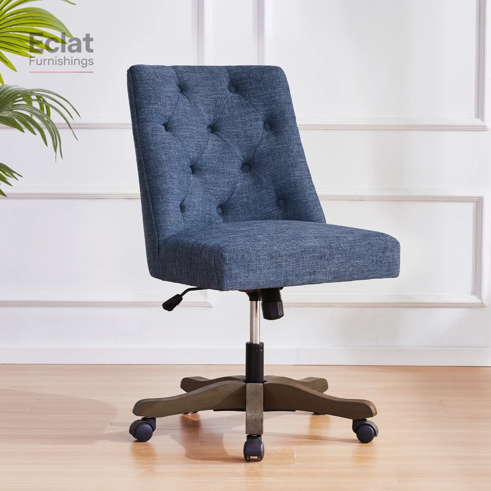 

Upholstered Swivel Desk Chair, Armless Home Office Chair,Chenille Fabric Adjustable Height Computer Chair with Wheels for Study,