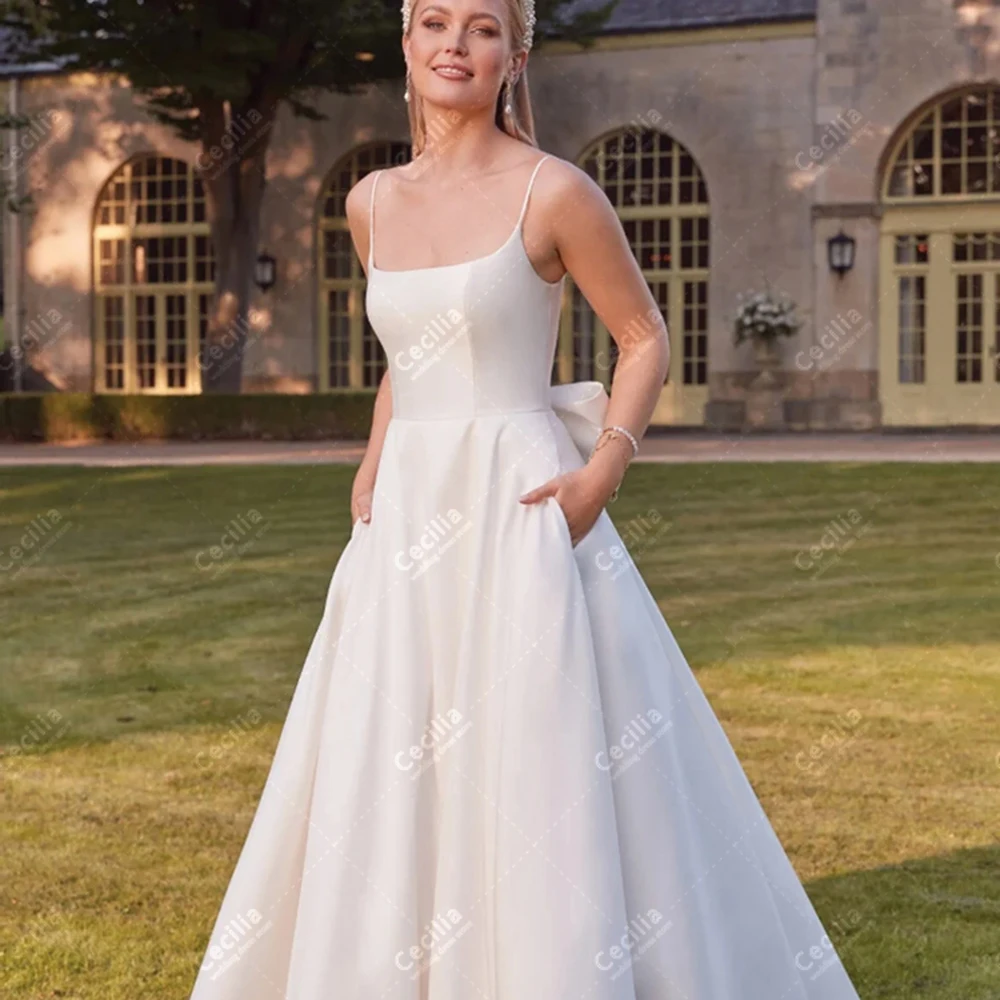 

Simple Wedding Dresses A Line Satin Bridal Gowns Spaghetti Straps Robes For Formal Party Glamorous Customized Vestidos De Novia