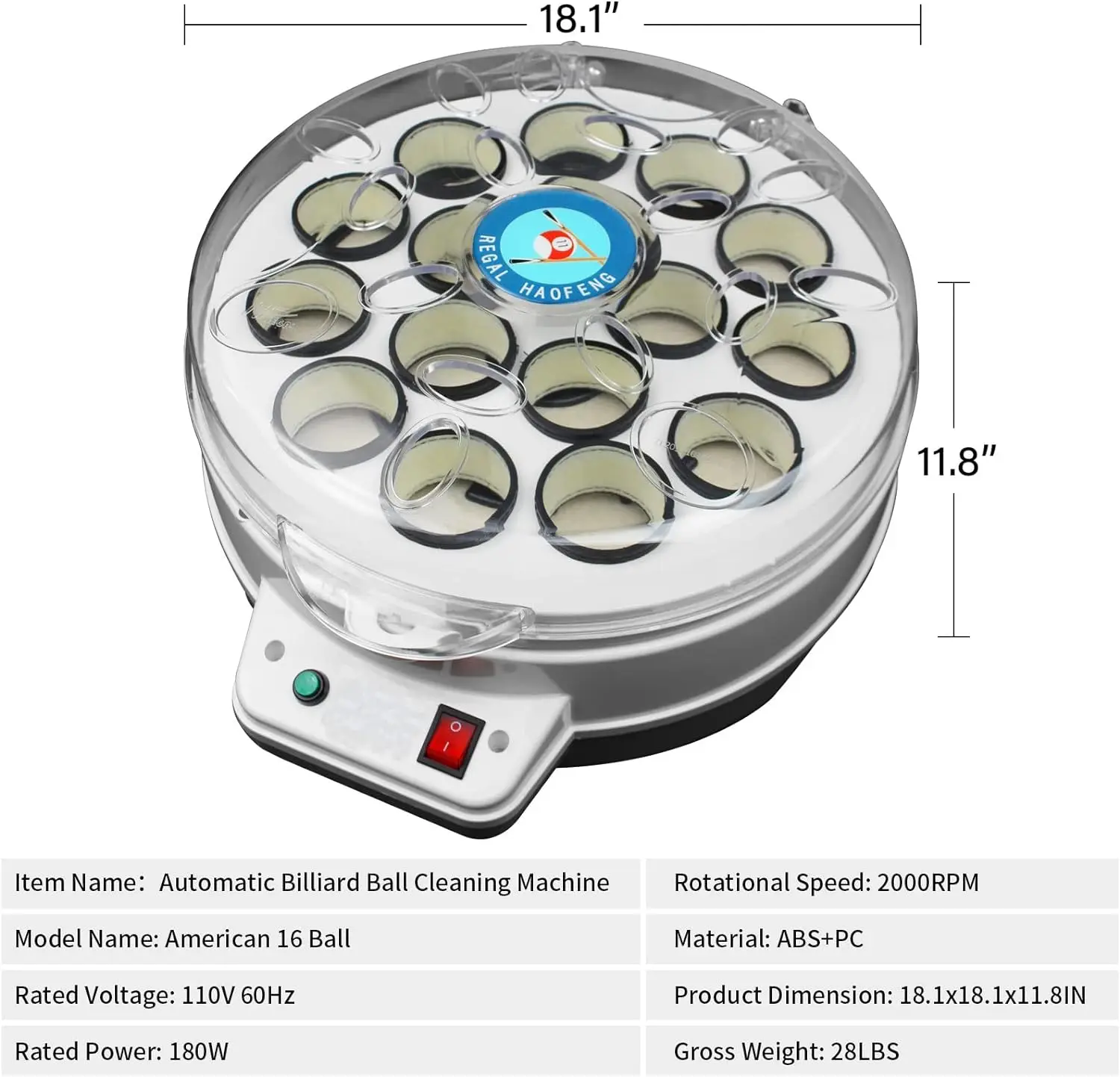 Cueelf 110V 180W ABS+PC Maszyna do polerowania i mycia kulek bilardowych, czyszczenia i polerowania kulek bilardowych