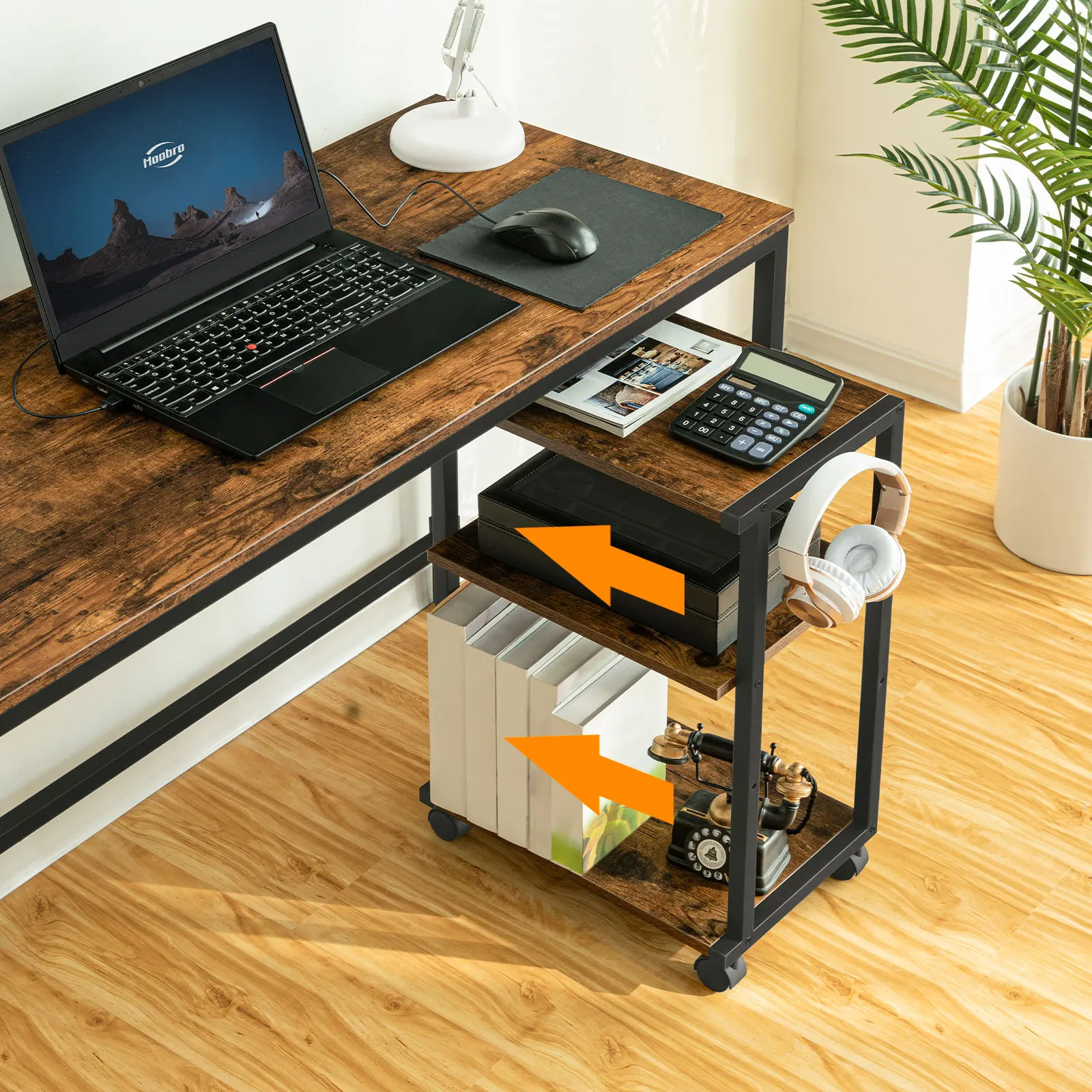 Hoebro-Mesa de impresora de 3 niveles, carrito con ruedas, soporte de impresora ajustable en altura, con 3 estantes y 2 ganchos para el hogar y la