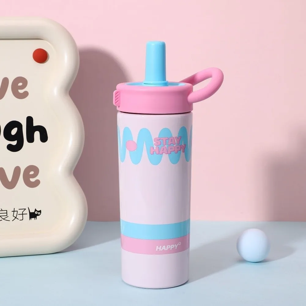 

Portable 600ml Stainless Steel Insulated Cup Dopamine with Handle Thermos Water Bottle Leak-Proof Straw Cup Outdoor Activities