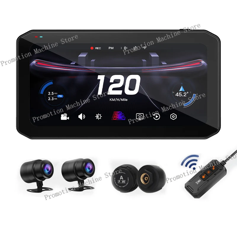 Portable Android Auto WiFi GPS Navigation System Two Cameras Motor DVR BSD TPMS Wireless Carplay Screen 6.25\