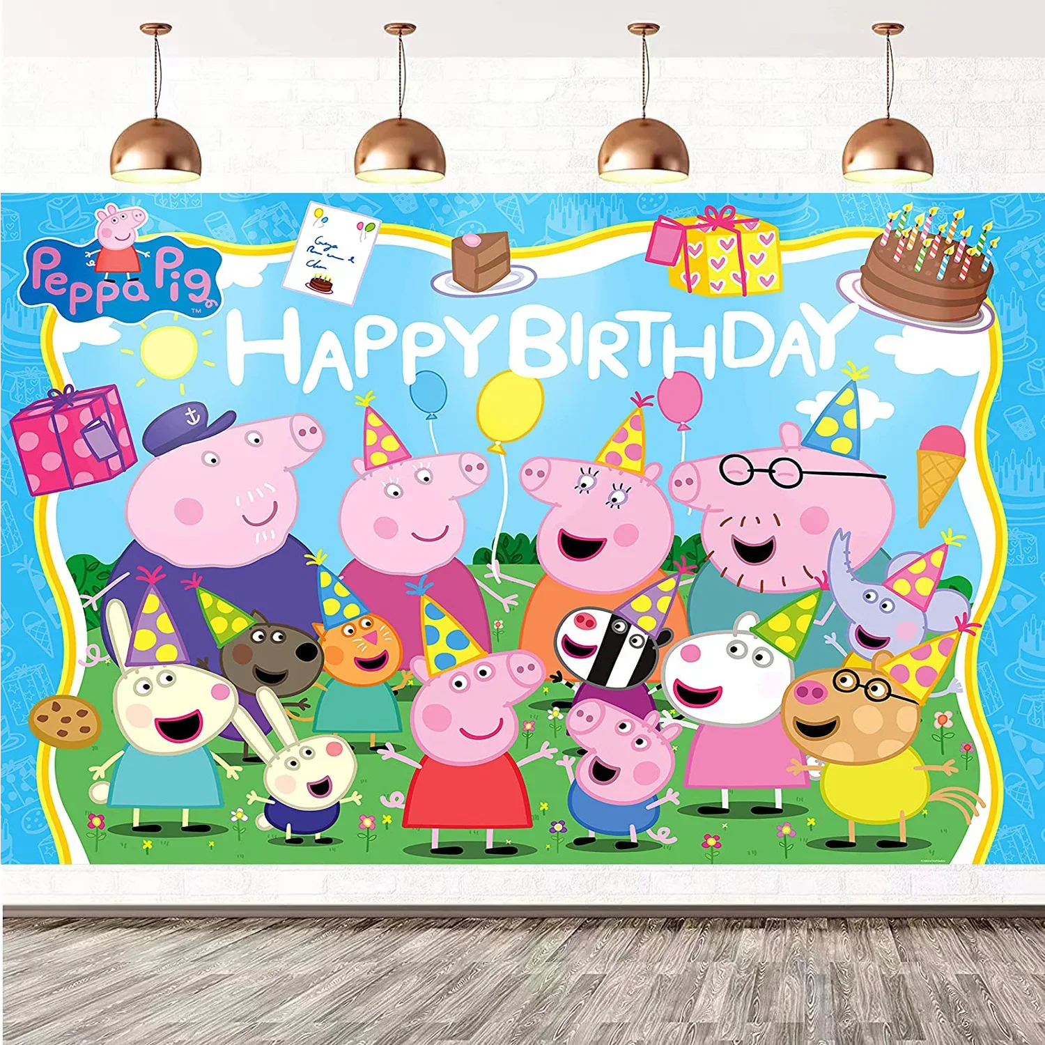 Peppa Pig Background Cloth Toy Action Figure Toy George Pedro Suzy Cartoon Birthday Party Decoration Banner Supplies Toys